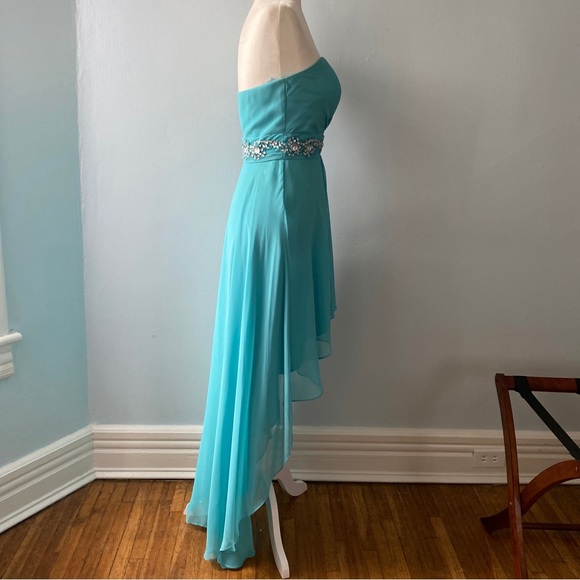 Morgan & co Light blue prom dress hi-low sweetheart neckline strapless size 3/4 - Picture 6 of 11